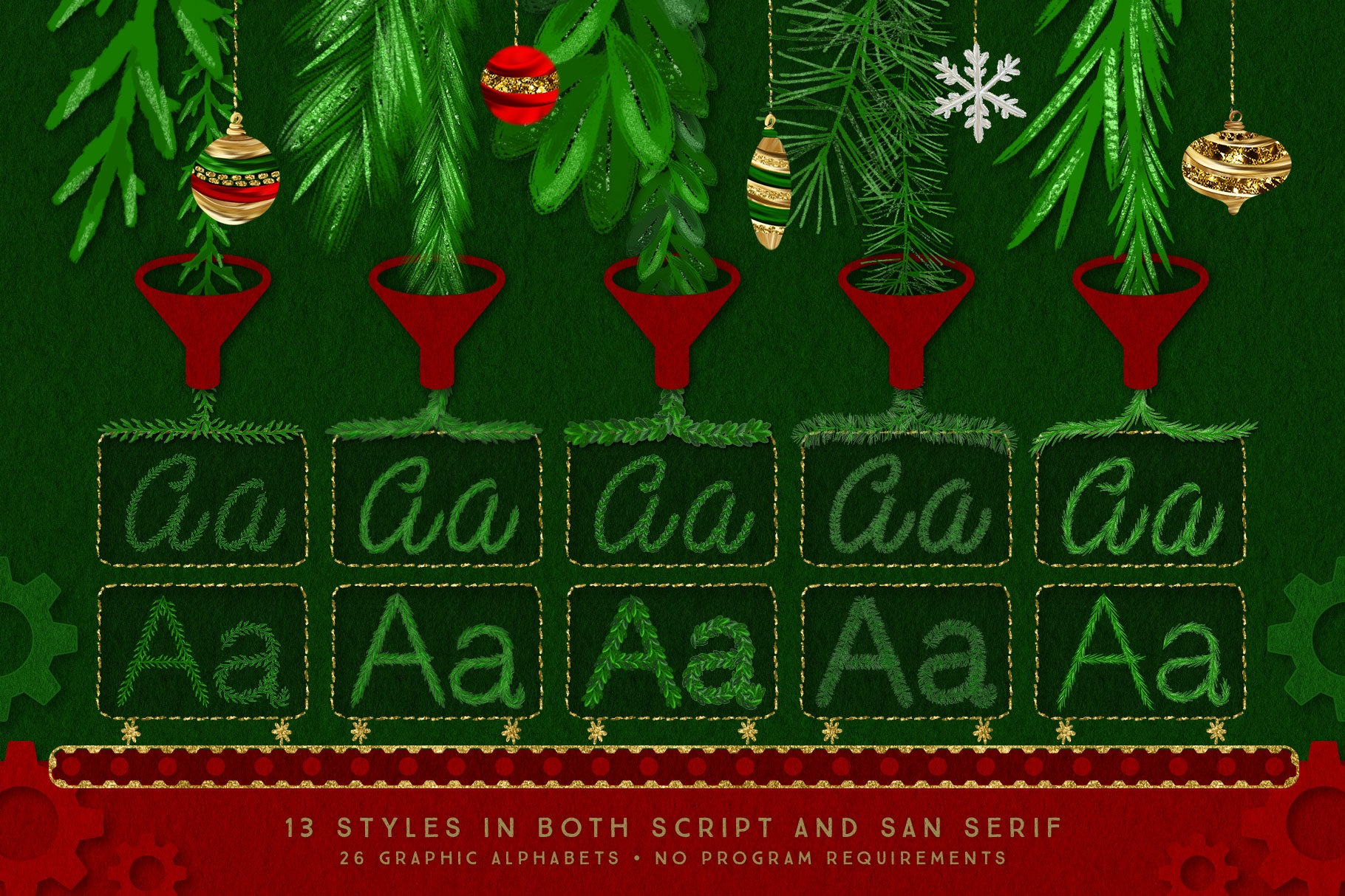Luxe Christmas & Holiday Greenery Alphabets: letter styles