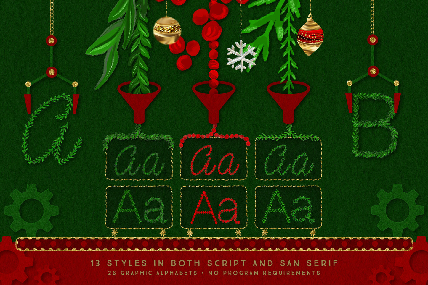 Luxe Christmas & Holiday Greenery Alphabets: script and san serif