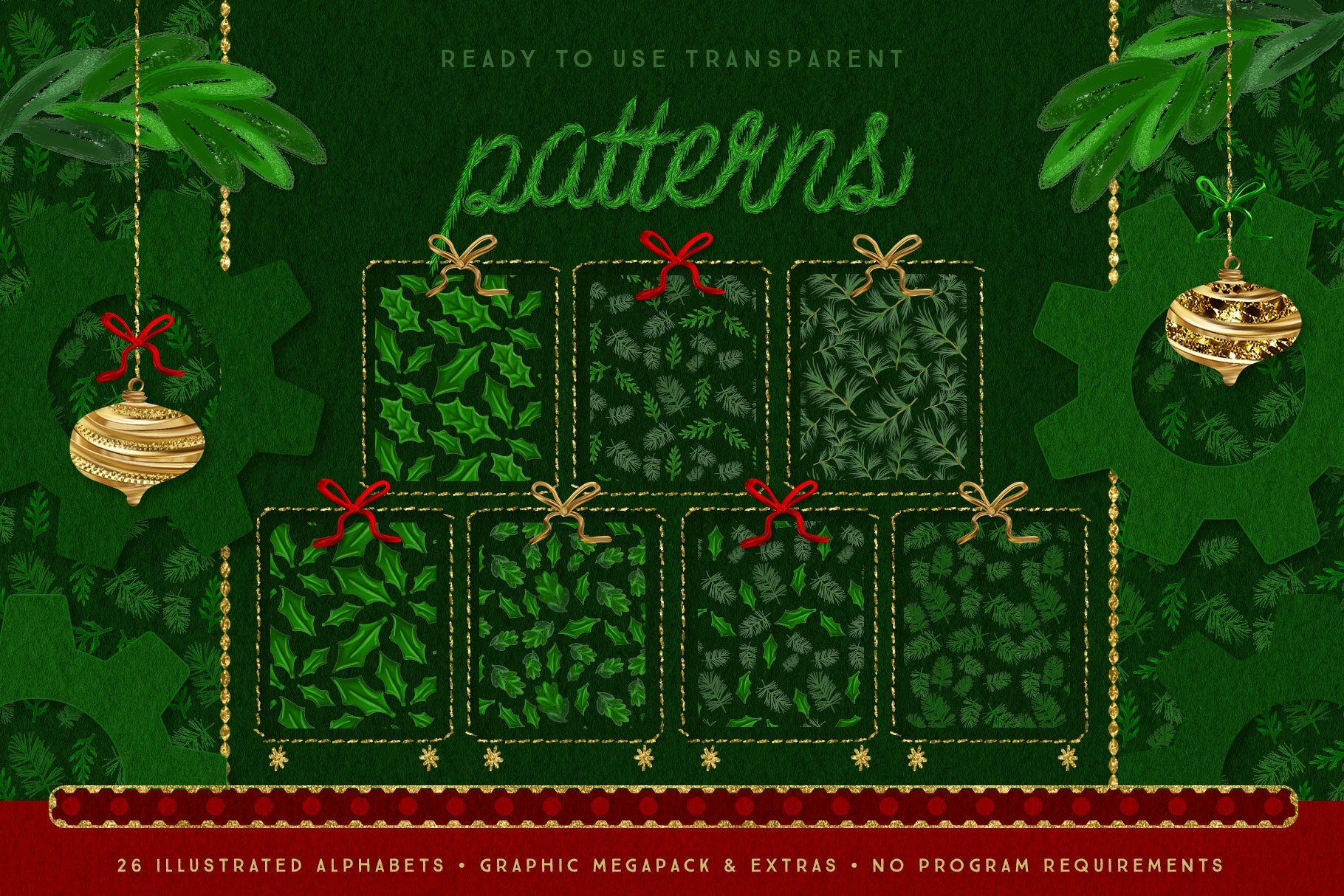 Luxe Christmas & Holiday Greenery Alphabets: mistletoe patterns