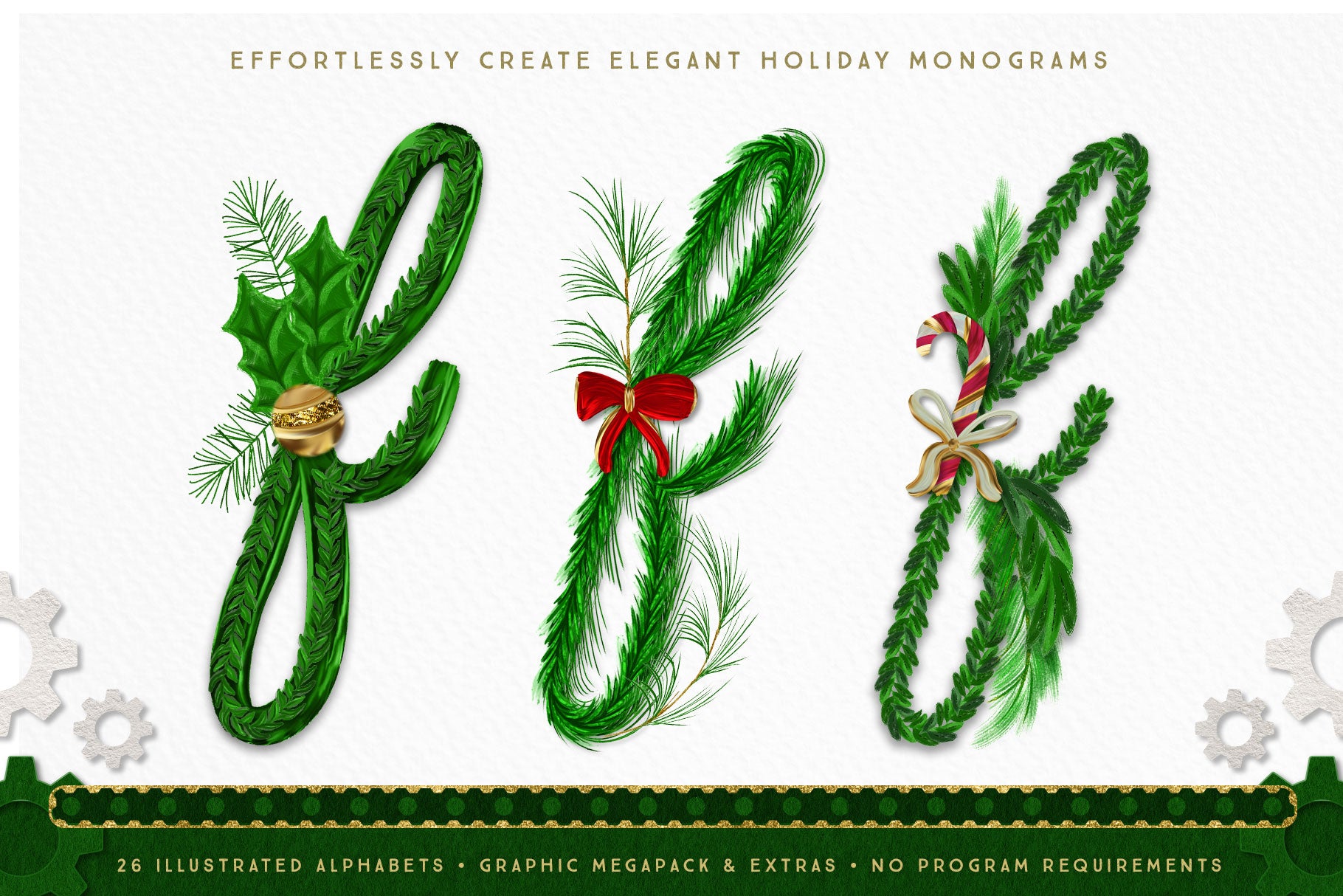 Luxe Christmas & Holiday Greenery Alphabets: holiday monogram design options 