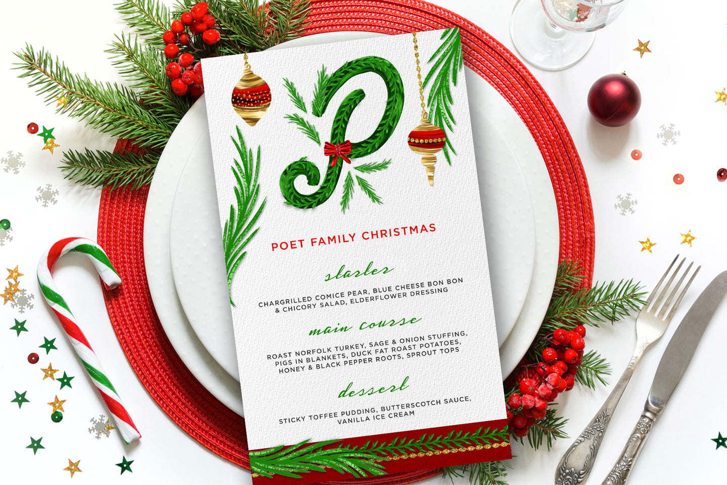 Luxe Christmas & Holiday Greenery Alphabets: christmas menu design