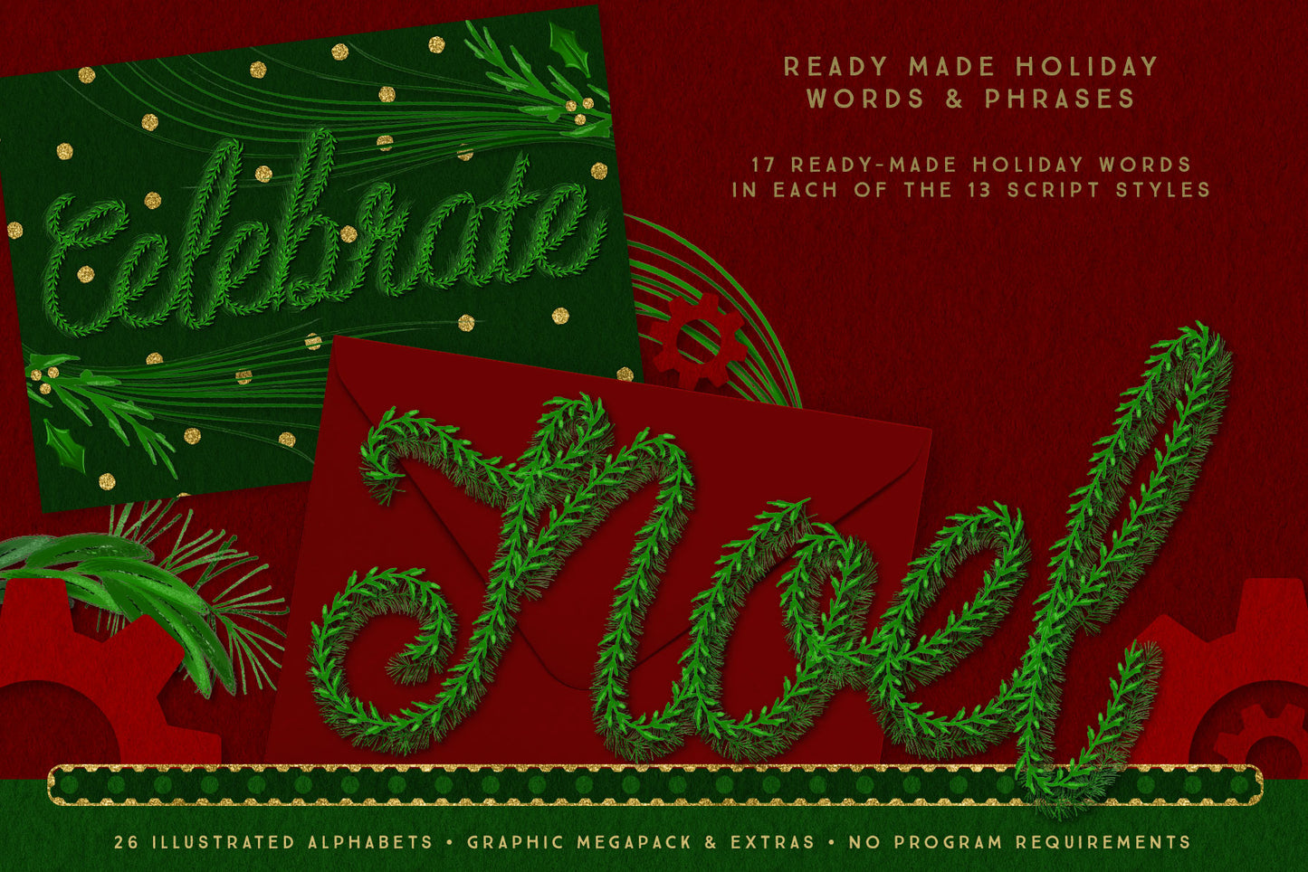 Luxe Christmas & Holiday Greenery Alphabets: ready made holiday phrases
