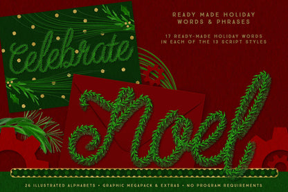 Luxe Christmas & Holiday Greenery Alphabets: ready made holiday phrases