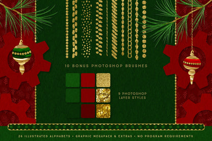 Luxe Christmas & Holiday Greenery Alphabets: photoshop layer styles