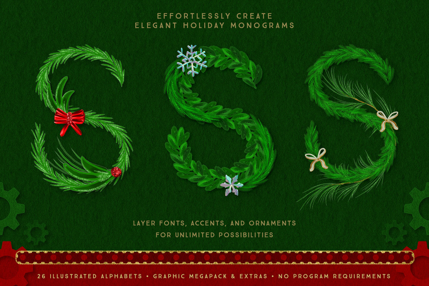 Luxe Christmas & Holiday Greenery Alphabets: monogram options