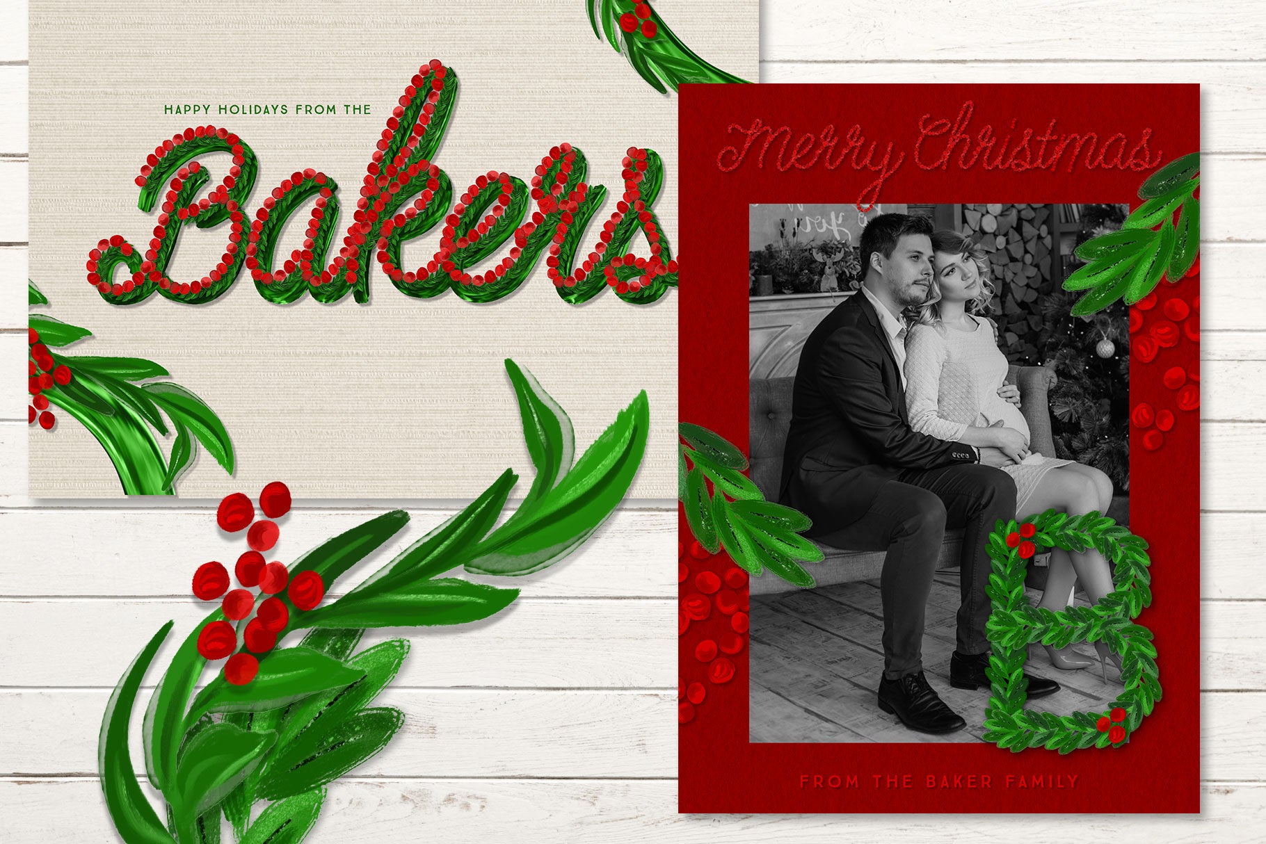 Luxe Christmas & Holiday Greenery Alphabets: christmas wedding card