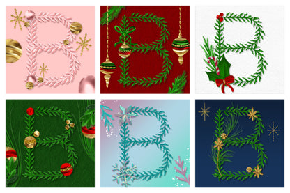 Luxe Christmas & Holiday Greenery Alphabets: varations of letter B christmas monogram
