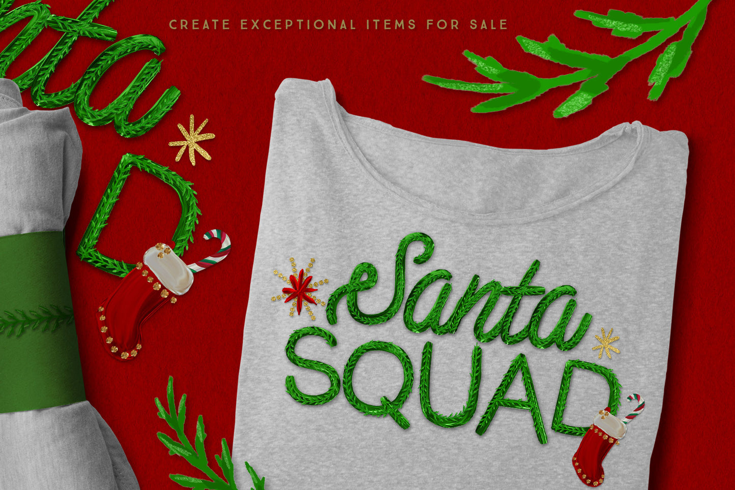 Luxe Christmas & Holiday Greenery Alphabets: make holiday t-shirt designs
