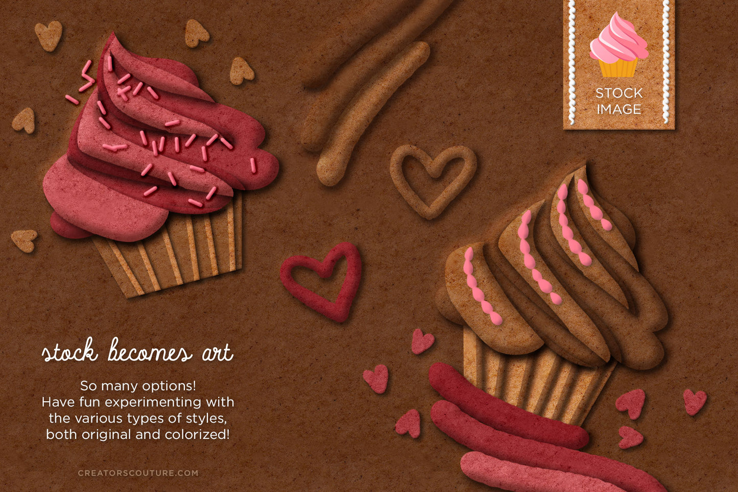 Gingerbread, Cookie, & Cake Graphic & Lettering Effects for Photoshop, cupcake illustrations