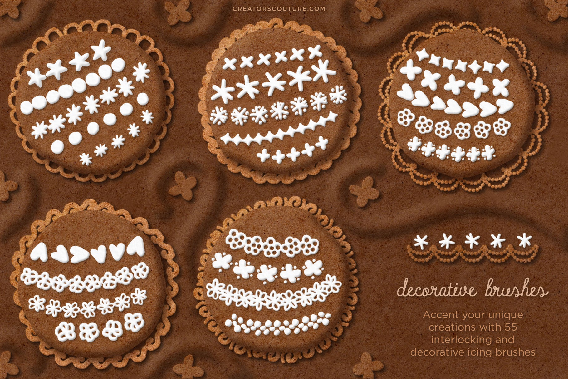 Gingerbread, Cookie, & Cake Graphic & Lettering Effects for Photoshop, icing brushes and styles