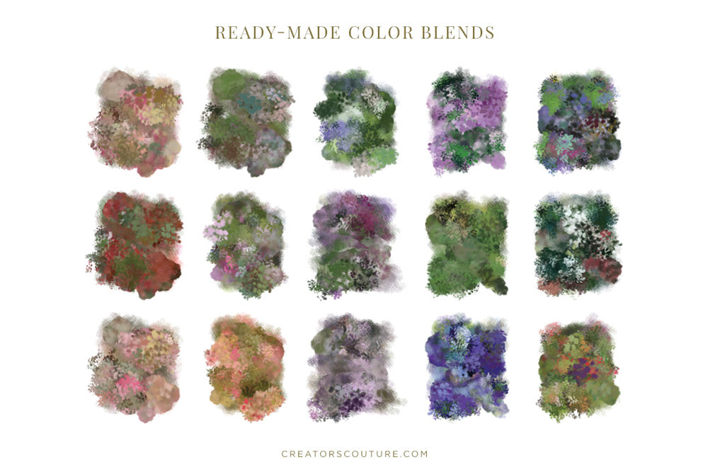 floral and foliage photoshop brushes for wedding and feminine designs color palettes