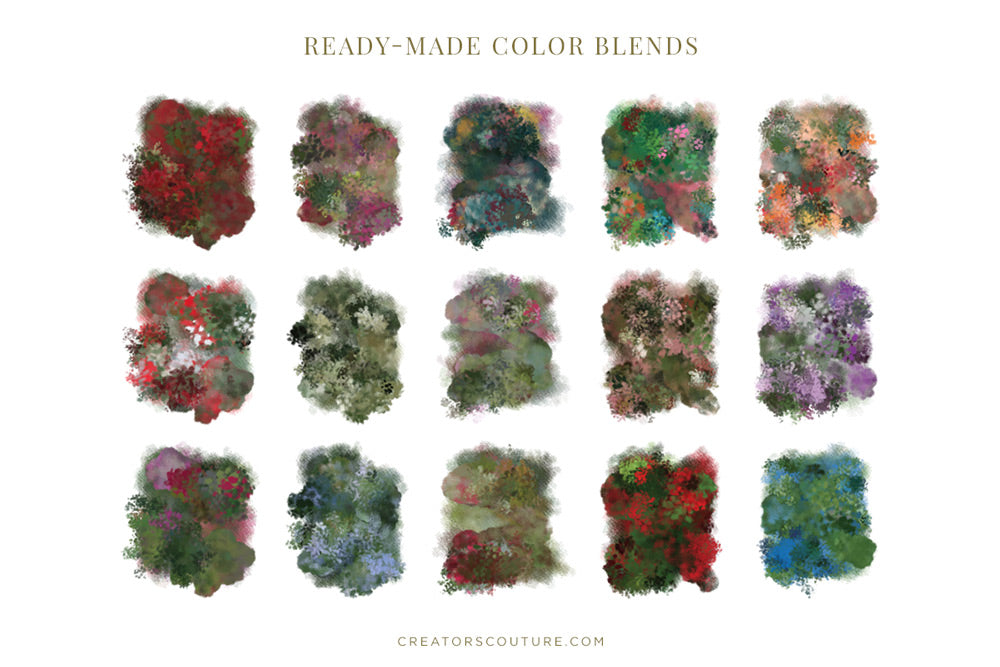 floral and foliage photoshop brushes for wedding and feminine designs color palettes 3