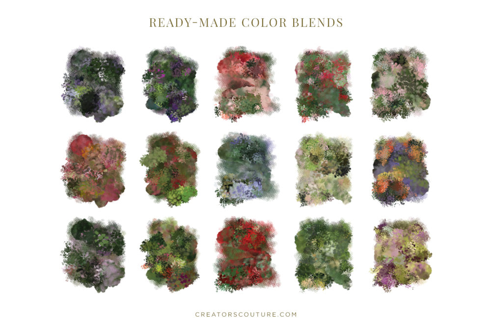 floral and foliage photoshop brushes for wedding and feminine designs color palettes 4