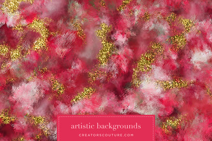 Abstract Watercolor Floral & Painted Tulle Digital Papers, bold red and pink