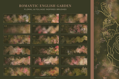 floral and foliage photoshop brushes for wedding and feminine designs brush chart 1