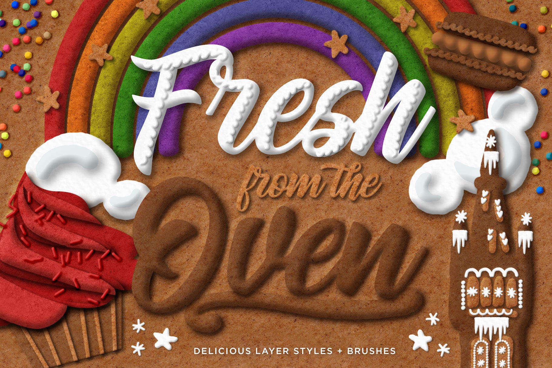 Gingerbread, Cookie, & Cake Graphic & Lettering Effects for Photoshop, cover image
