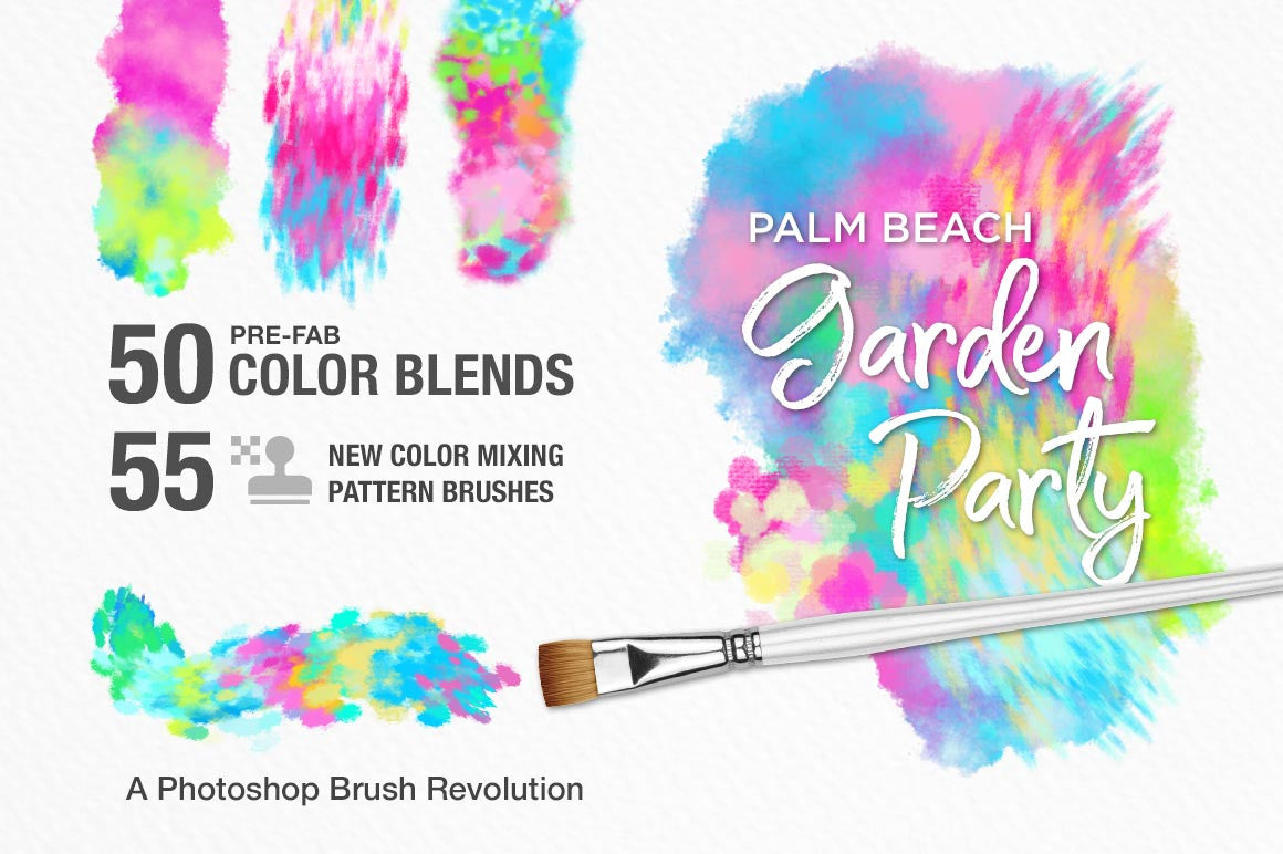 Palm Beach Garden Party Color-Blending Watercolor Photoshop Brushes preview image cover