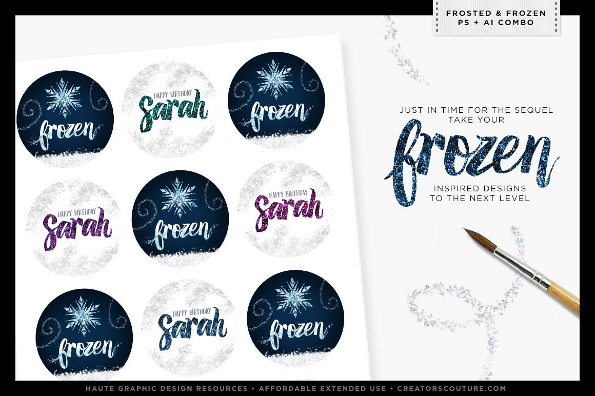 Frozen-inspired Icy, Wintery Textures & Styles | Photoshop & Illustrator, stickers sheet