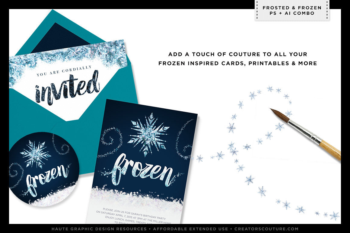 Frozen-inspired Icy, Wintery Textures & Styles | Photoshop & Illustrator, frozen inspired invitation design