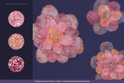 dimensional flower illustrations with glitter accents