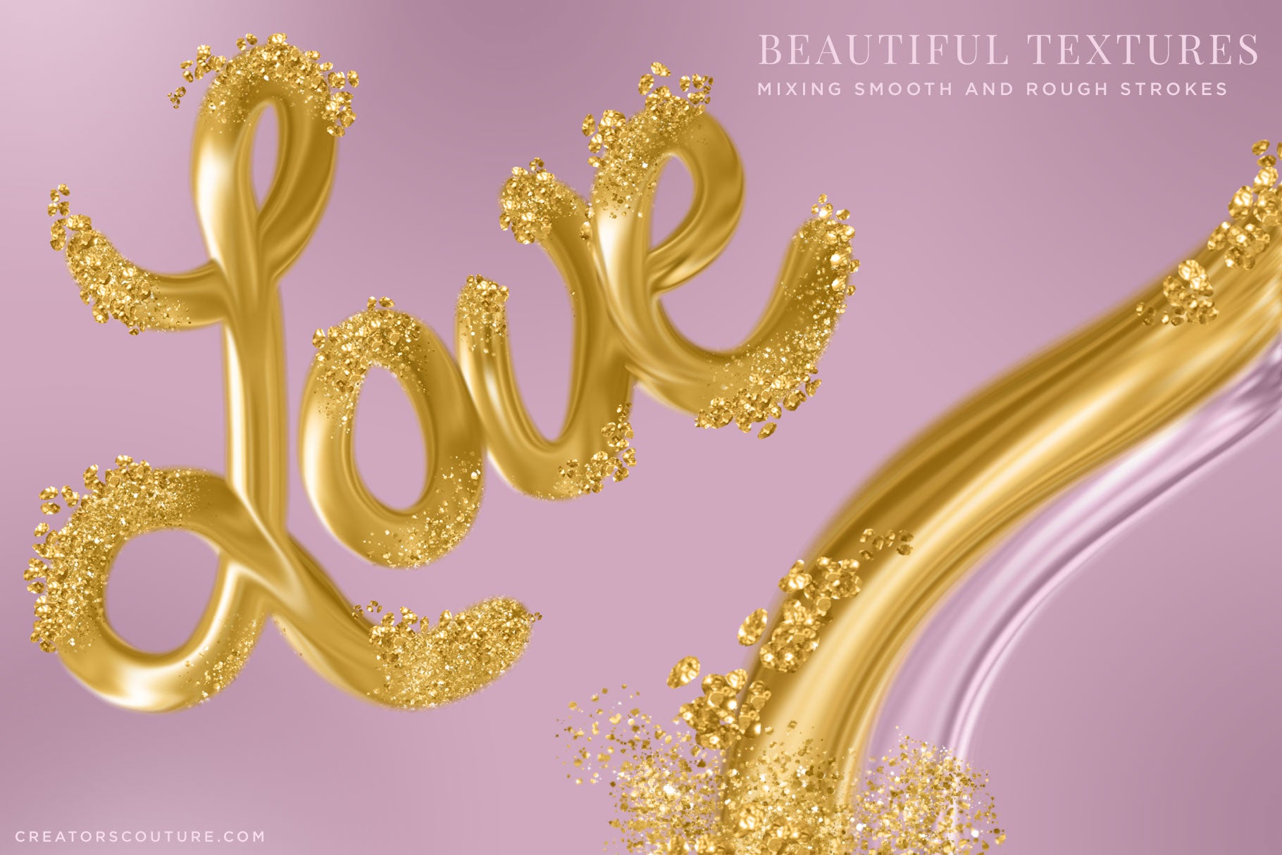 liquid gold letters made with 24k gold photoshop brushes