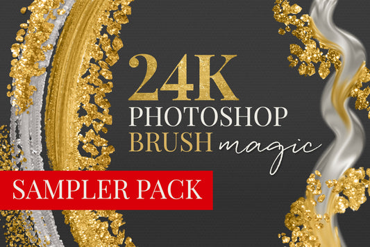 24k liquid, metallic gold photoshop brush preview cover image sampler