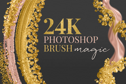 24k liquid, metallic gold photoshop brush preview cover image