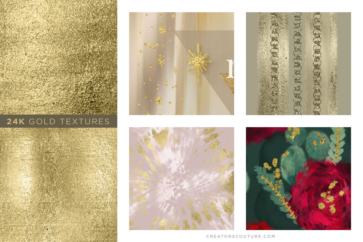 24K Gold Smooth Foil & Liquid Gold Textures: Illustrator Ai Swatches