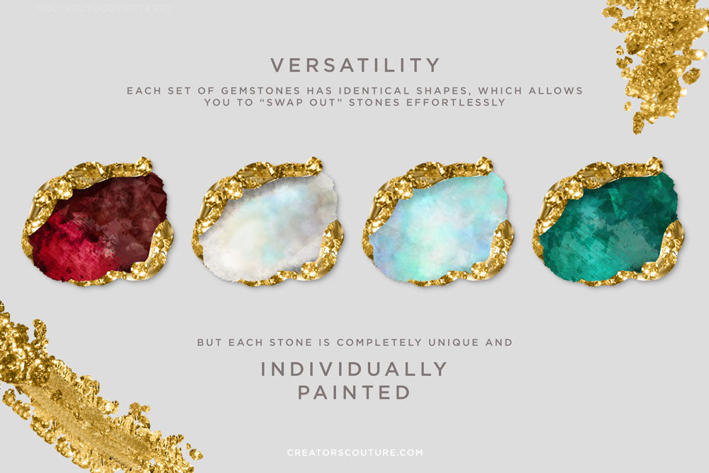 Luxe Illustrated Gemstones: Jewel, Crystal, Birthstone, & Gem Artwork