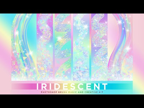 tutorial for how to create iridescent and holographic effects in Photoshop, how to load and use iridescent Photoshop brushes and create easy iridescent designs and illustrations