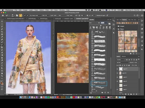 tutorial on how to load and use multicolor Photoshop brushes inspired by textile, fiber and fabric 