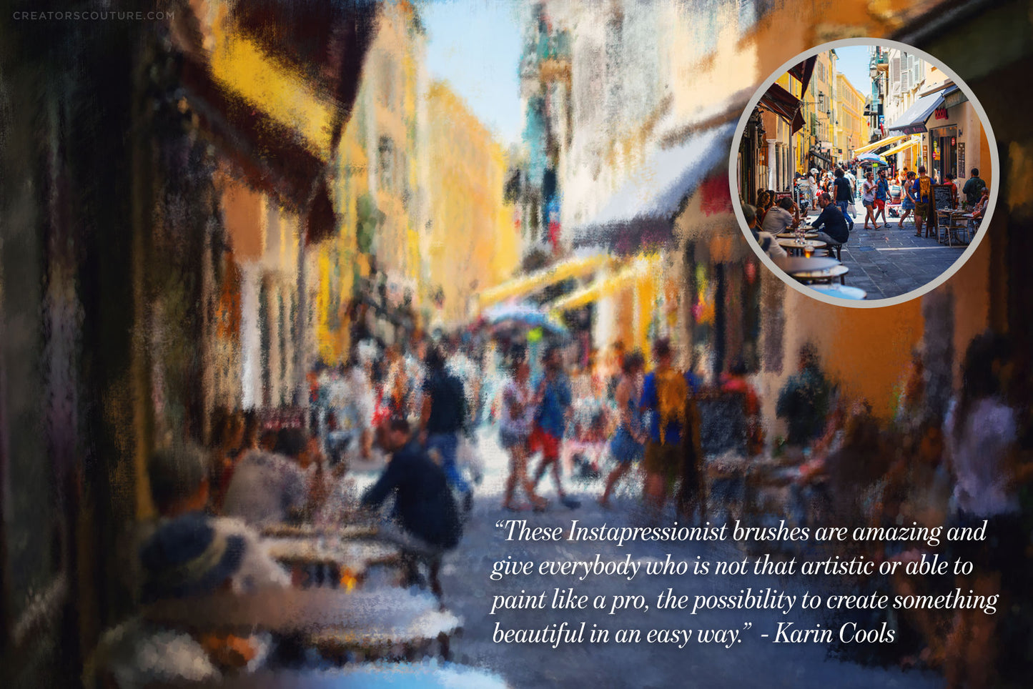 impressionist painting effect photoshop brushes, from photo to painting effect, european street and customer review