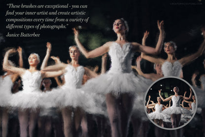 impressionist painting effect photoshop brushes, from photo to painting effect, before and after ballet dancers