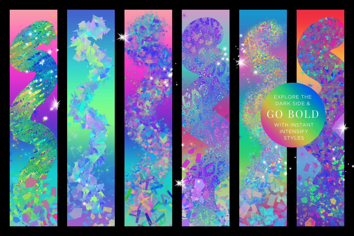 BOLD Iridescent & Holographic Photoshop Brushes, Color Palettes, & Effects