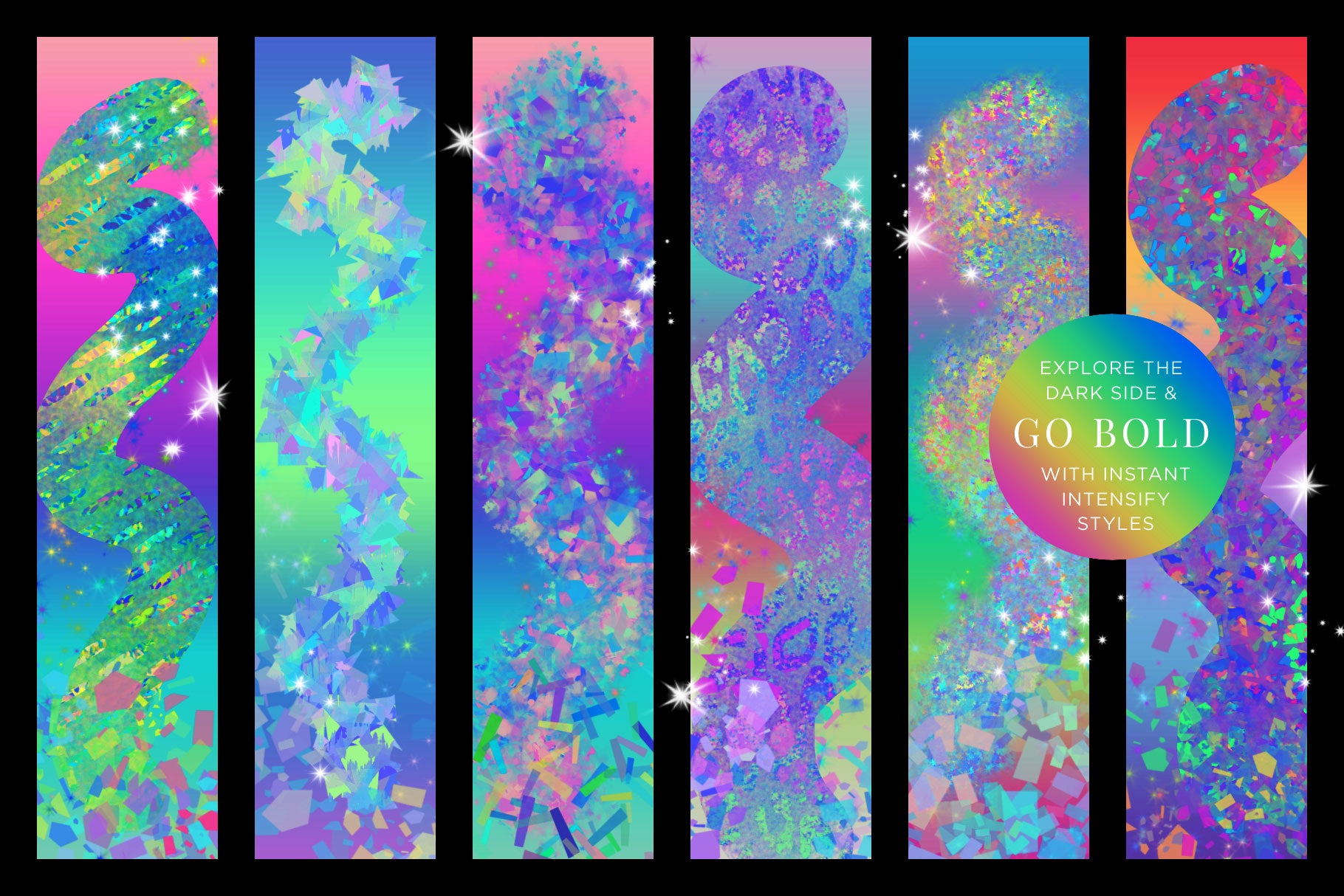 BOLD Iridescent & Holographic Photoshop Brushes, Color Palettes, & Effects