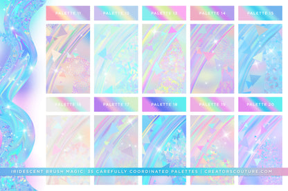 photoshop brushes for instant iridescent and holographic effects and brush strokes, iridescent palette preview chart 2