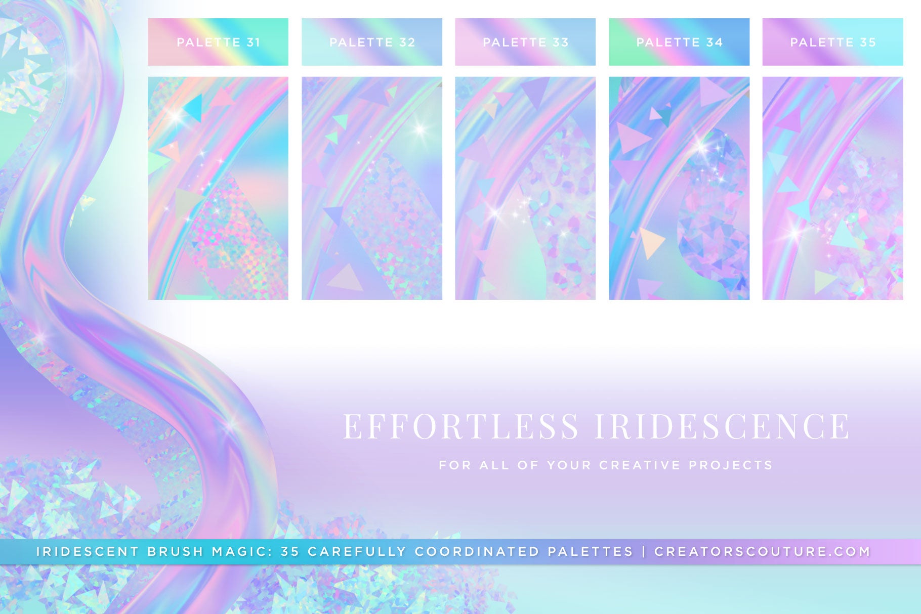 photoshop brushes for instant iridescent and holographic effects and brush strokes, iridescent palette preview chart 4