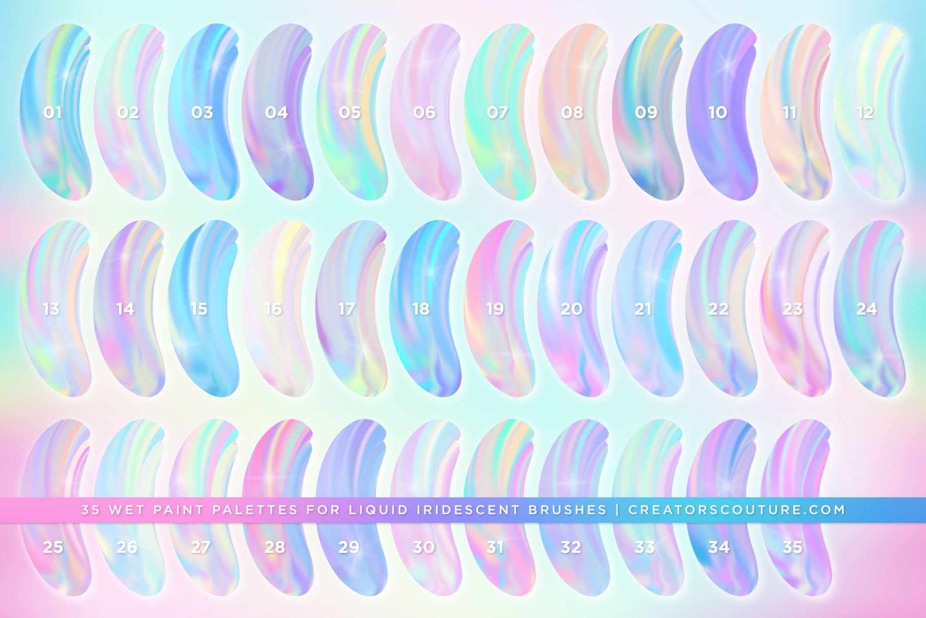 Iridescent & Holographic Photoshop Brushes color palette preview image