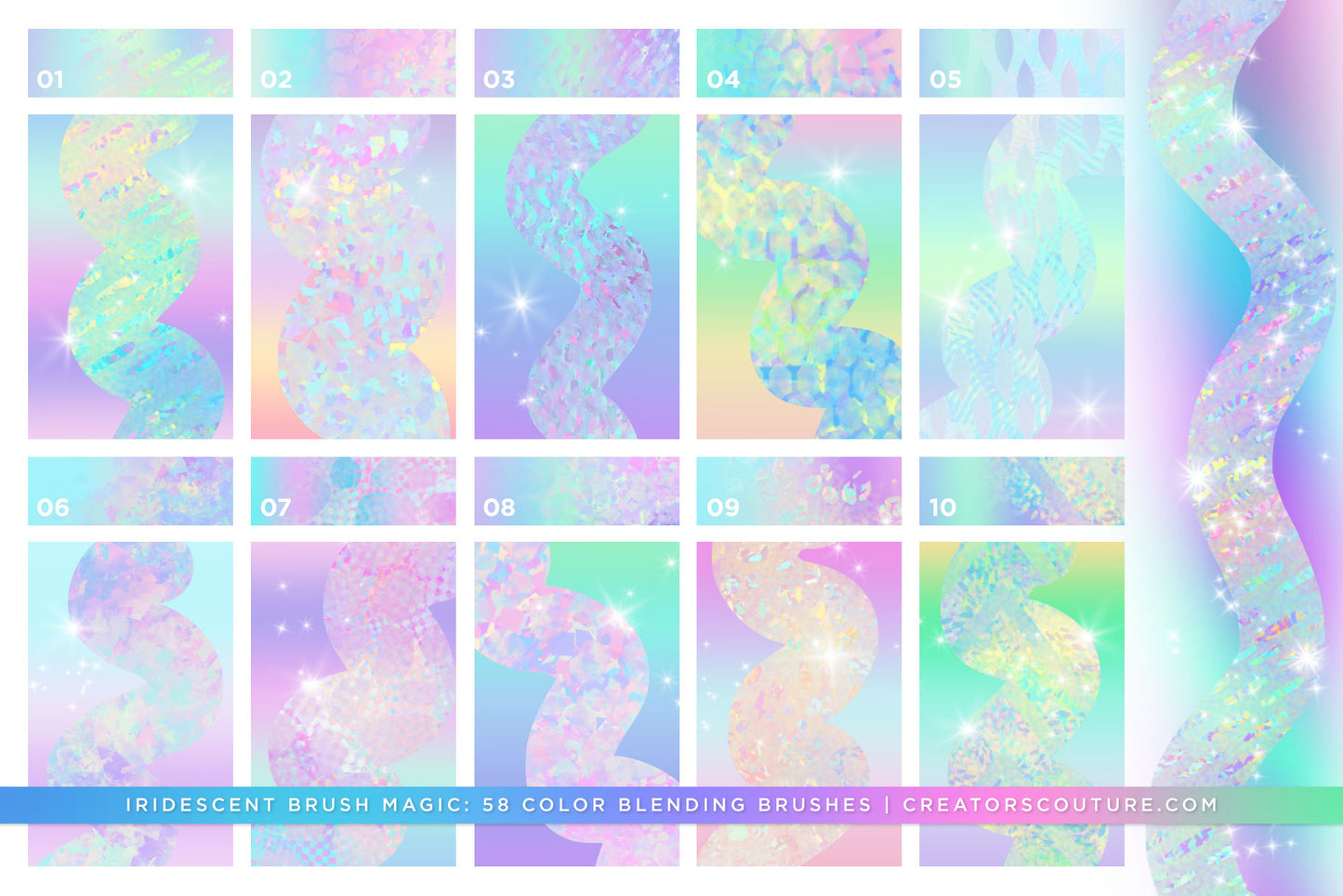 Iridescent & Holographic Photoshop Brushes, Color Palettes, & Effects preview 1