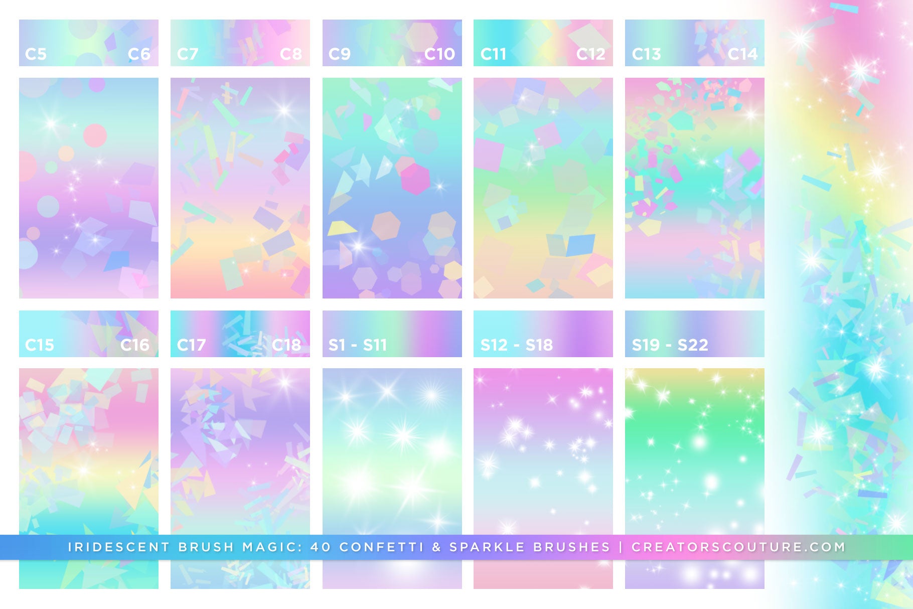 Iridescent & Holographic Photoshop Brushes, Color Palettes, & Effects, confetti brush preview 3