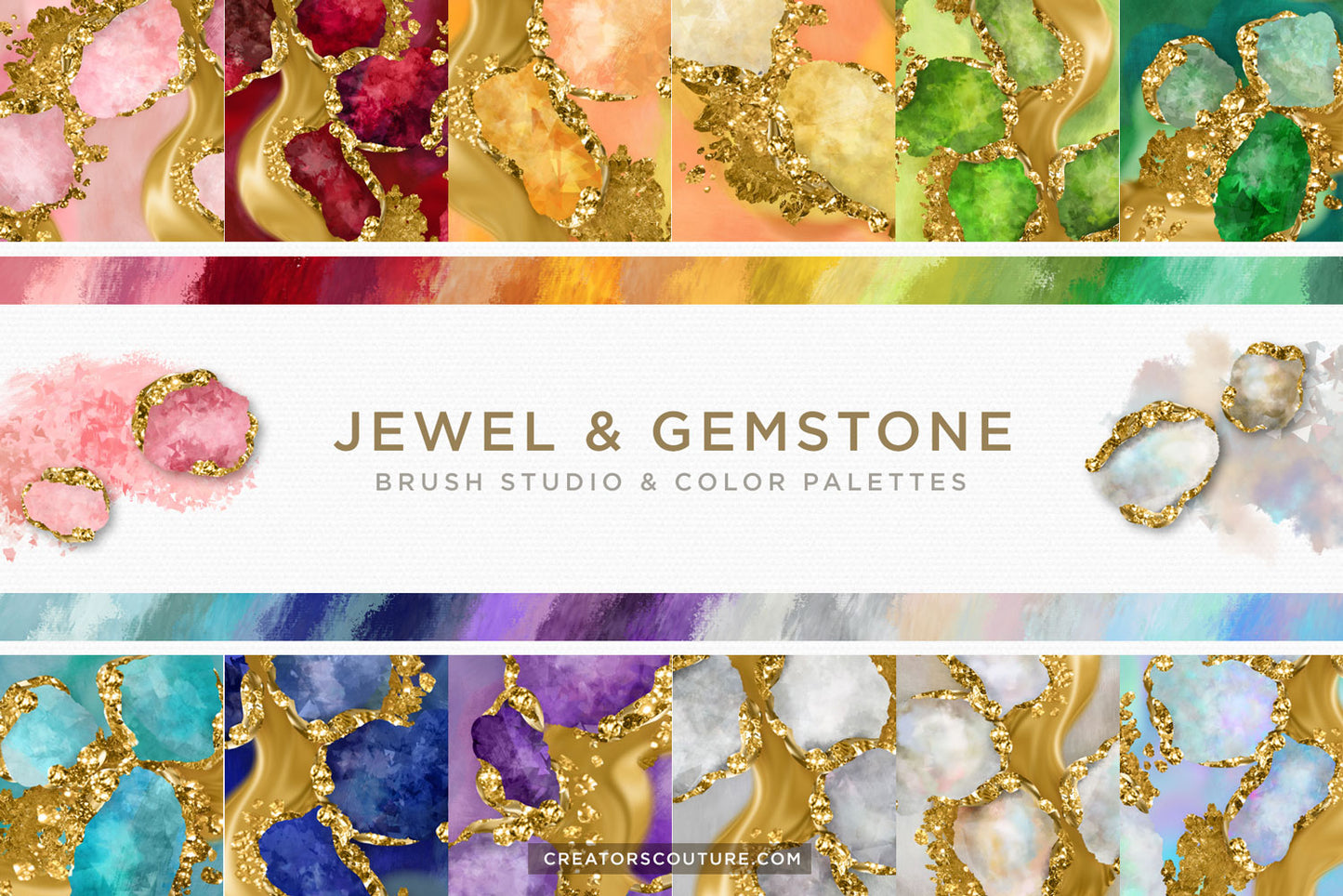 Gem, Crystal, & Birthstone Photoshop Brush Studio & Color Palettes