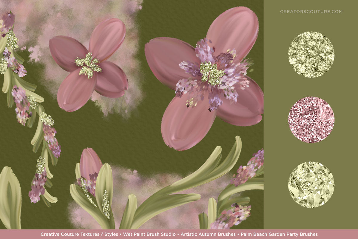 luxe floral illustration with glitter jeweled accents
