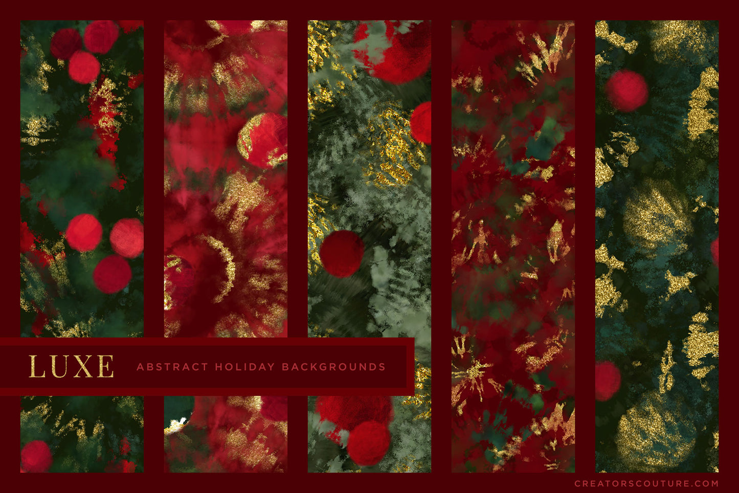 Luxe Christmas: Abstract Holiday Painted Backgrounds, previews 1