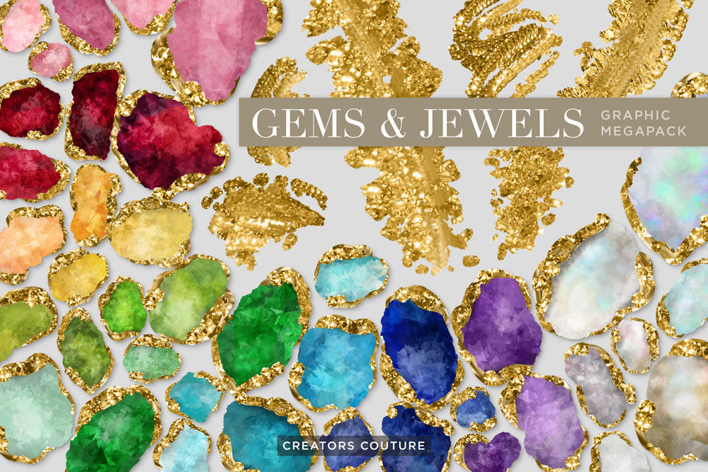 Luxe Illustrated Gemstones: Jewel, Crystal, Birthstone, & Gem Artwork