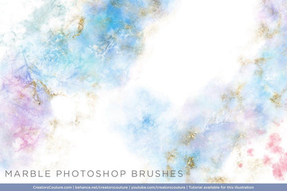sample digital background of white marble accented with pastel colors, made with photoshop brushes and gold layer styles