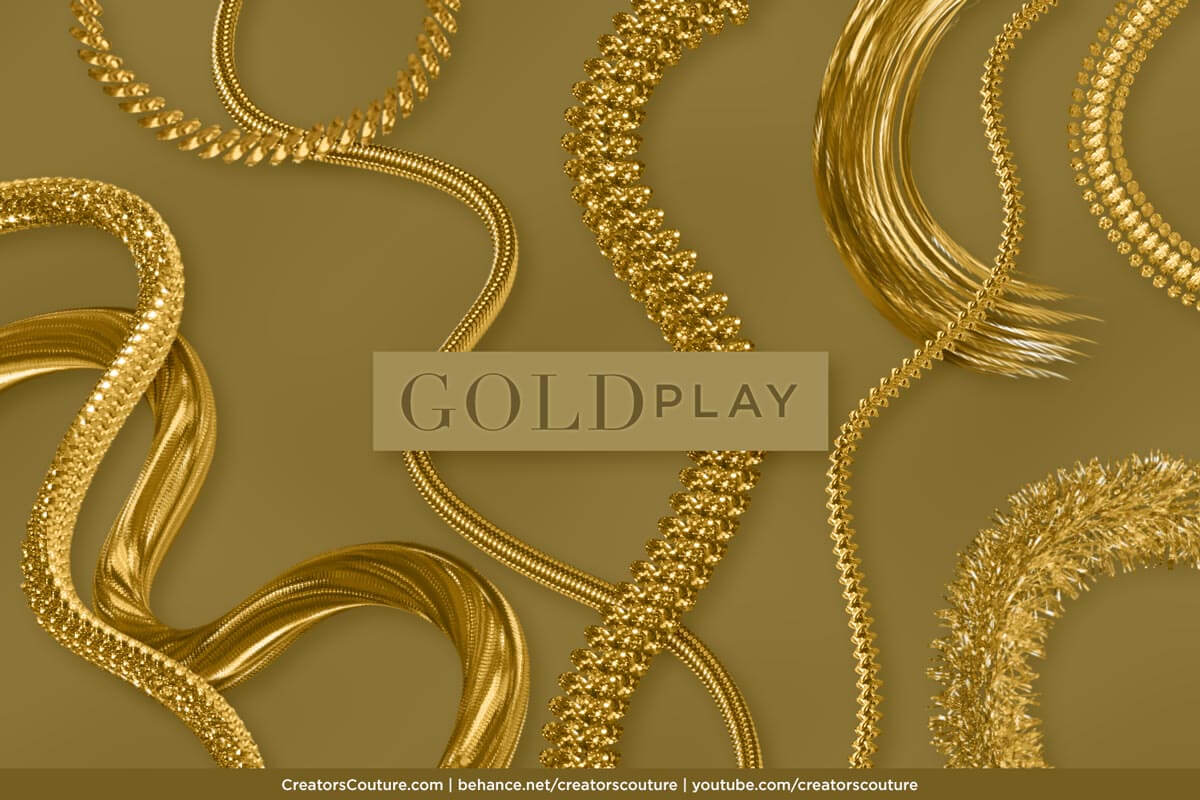 metallic 3d shiny and textured gold brush effects - photoshop brushes that look like realistic gold 3d chains