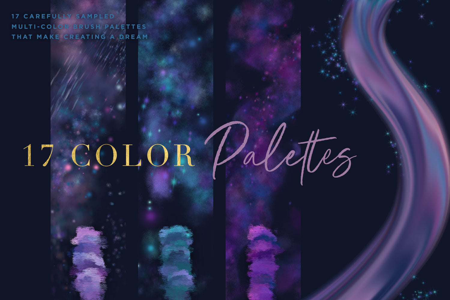 multi-color galaxy space inspired brush palettes