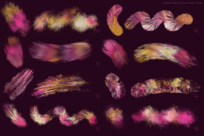 painterly and artistic multicolor photoshop brushes inspired by feather textures, brush chart 2