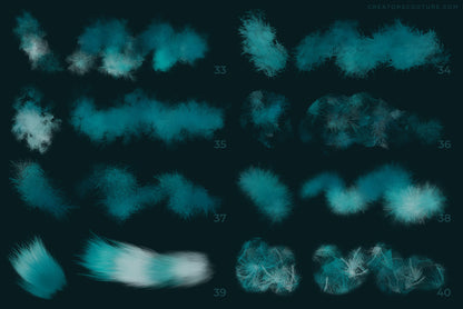 painterly and artistic multicolor photoshop brushes inspired by feather textures, brush chart 5