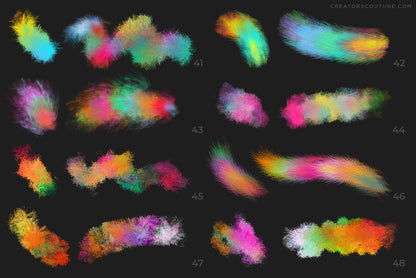 painterly and artistic multicolor photoshop brushes inspired by feather textures, brush chart 7